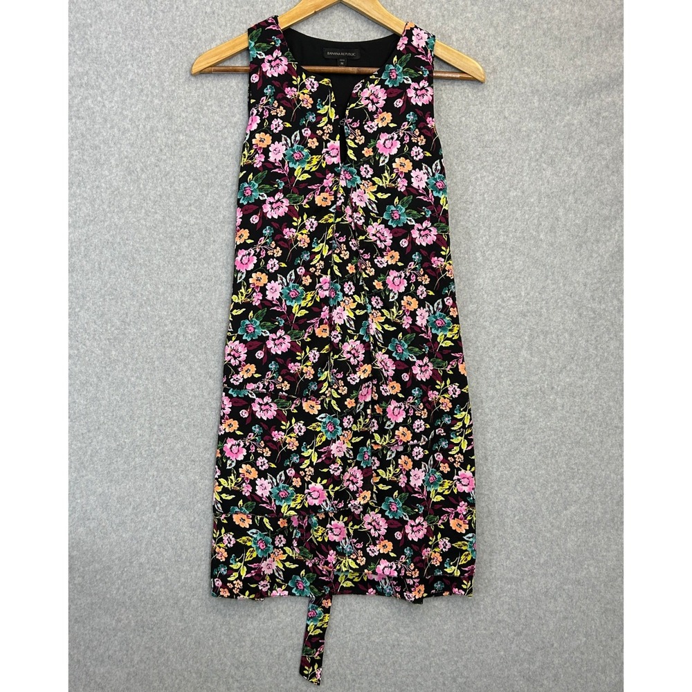 Banana Republic M Petite Dark Floral Sleeveless Shift Dress Belted Garden Party